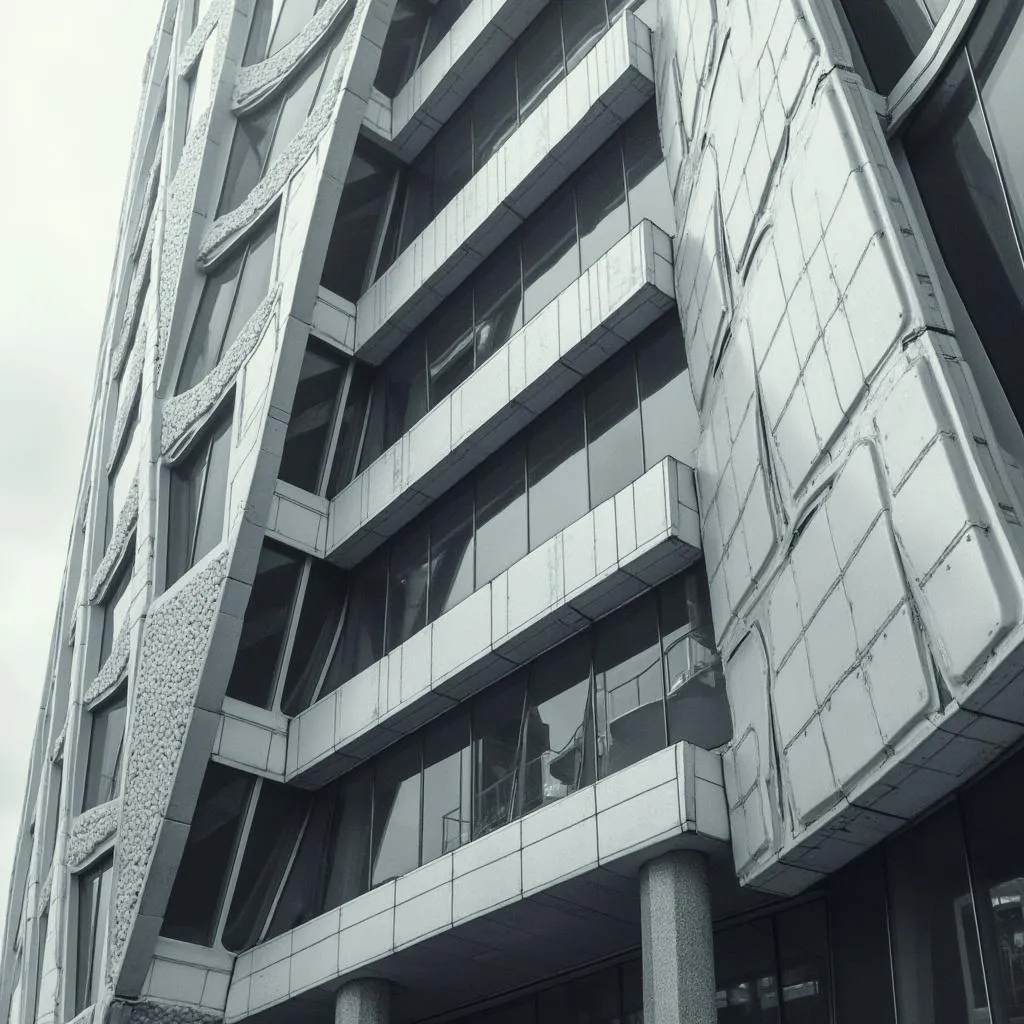 Detalle arquitectónico de una oficina futurista, líneas limpias